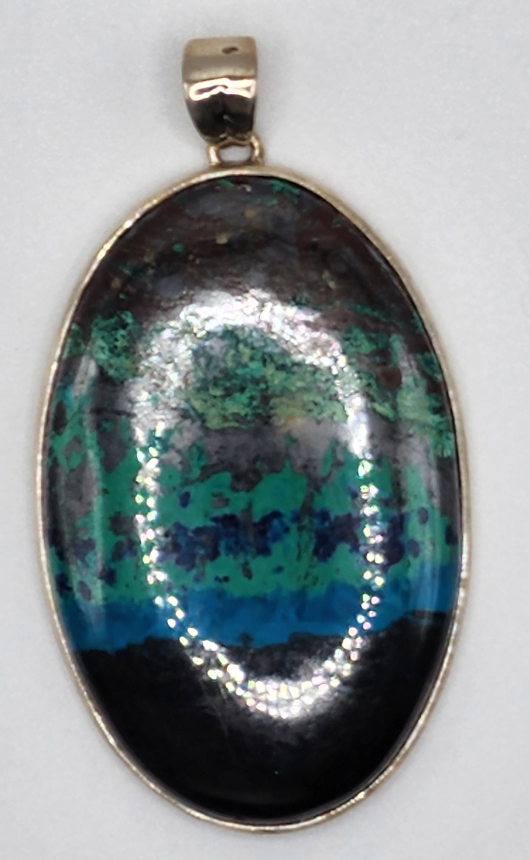 Oval Azurite Gemstone Pendant Set in 925 Sterling Silver