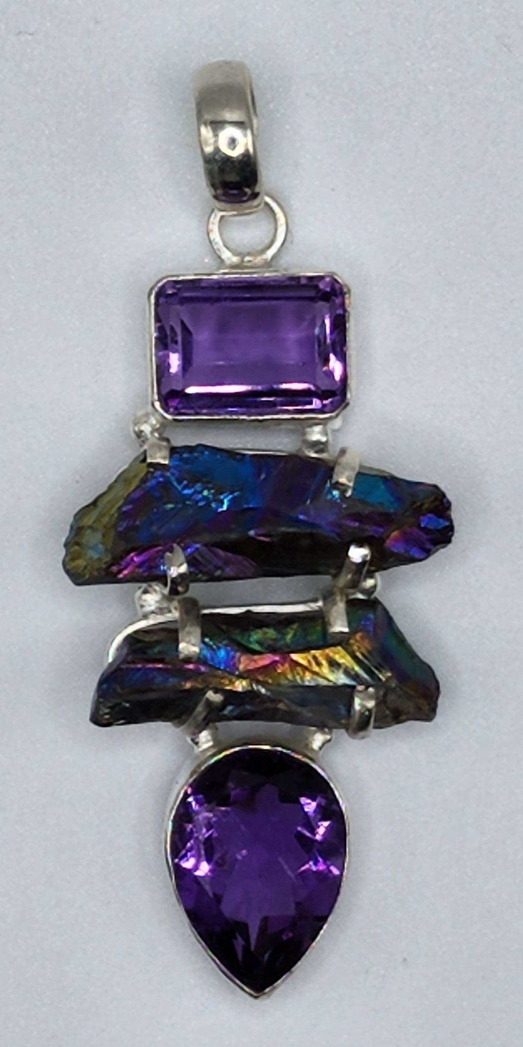Amethyst / Aura Quartz Rough Gemstone Pendent Set in 925 Sterling Silver