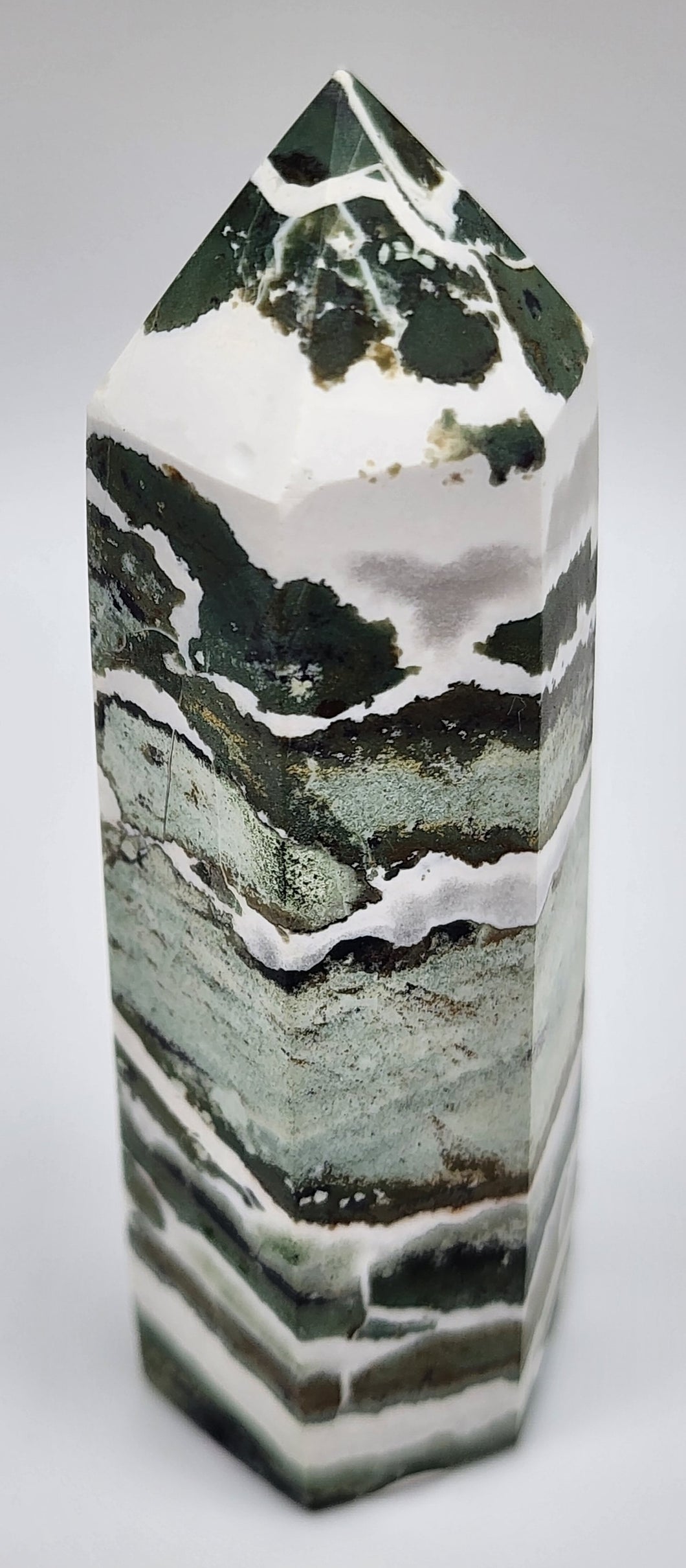 Unpolished Moss Agate Gemstone Point