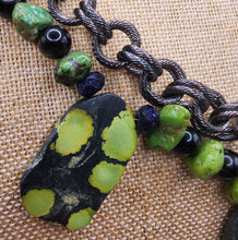 Load image into Gallery viewer, Turquoise Gemstone With Midnight Goldstone Onyx Gemstone Beads With Gun Metal Chain
